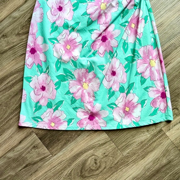 NWT GB Gianni Bini One Shoulder Floral Mini Dress Aqua Pink Side Cut Out  Size L - Picture 9 of 13
